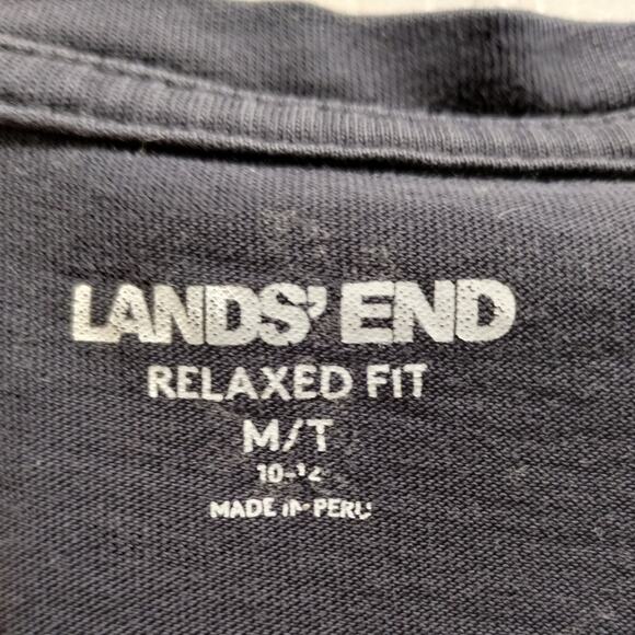 Lands' End Women's Size M/T (10-12) Navy Blue White Floral V-Neck Relaxed Tee - Picture 4 of 5